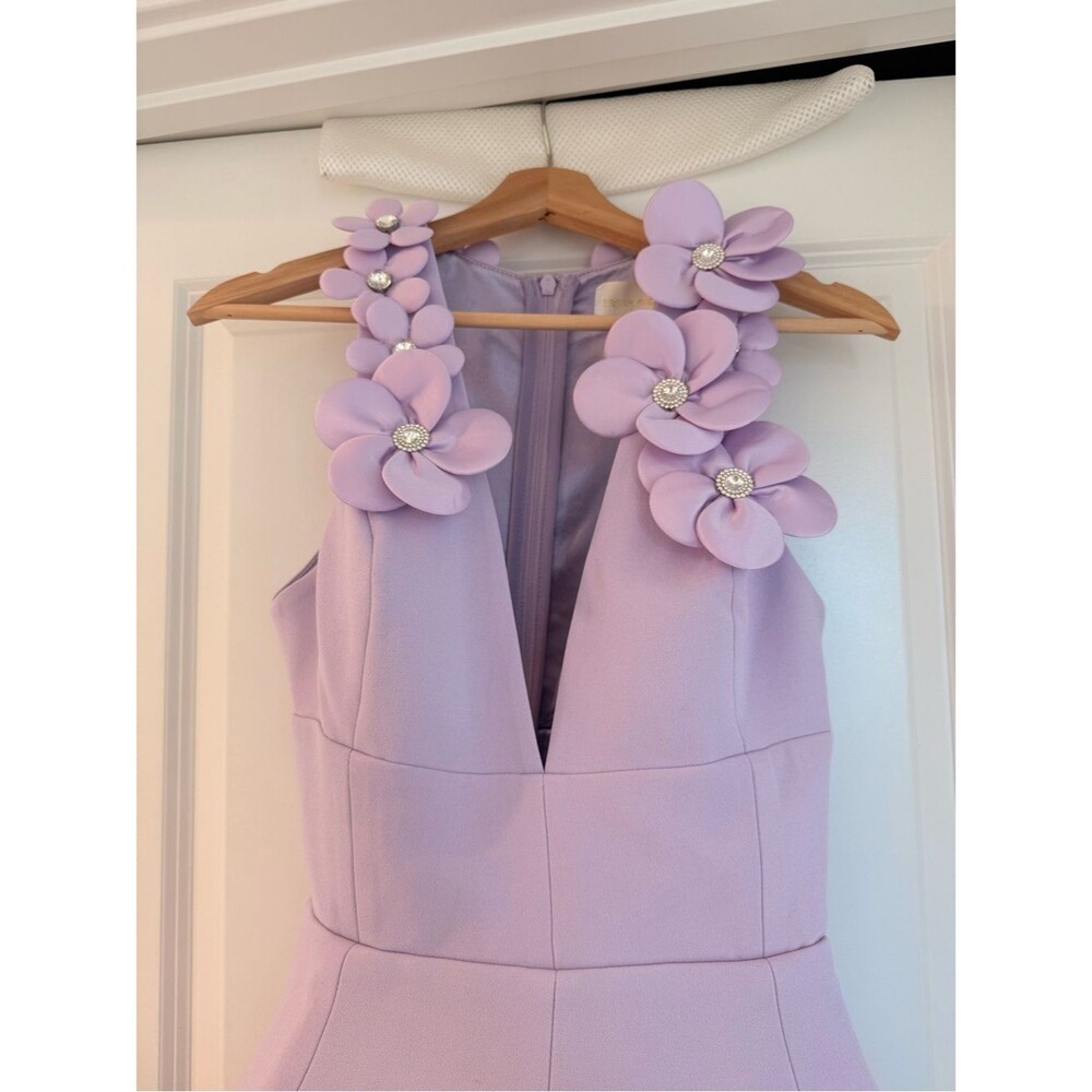 New Bronx Banco 3D floral Estelle Lavender Mini Dress, Lilac Floral Appliqué - Picture 7 of 16